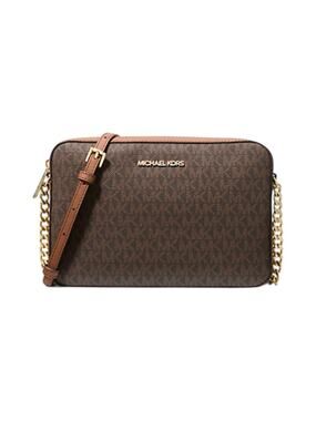 Michael Kors Jet Set Large Logo Crossbody Bag Brown MK Chain Strap